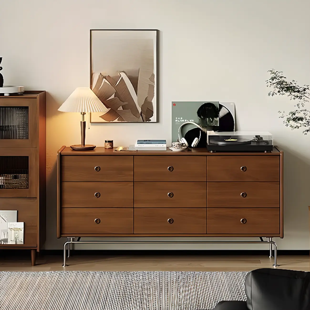 Trendy Lumber Cocoa Chest with 9 Drawers and Metal Base