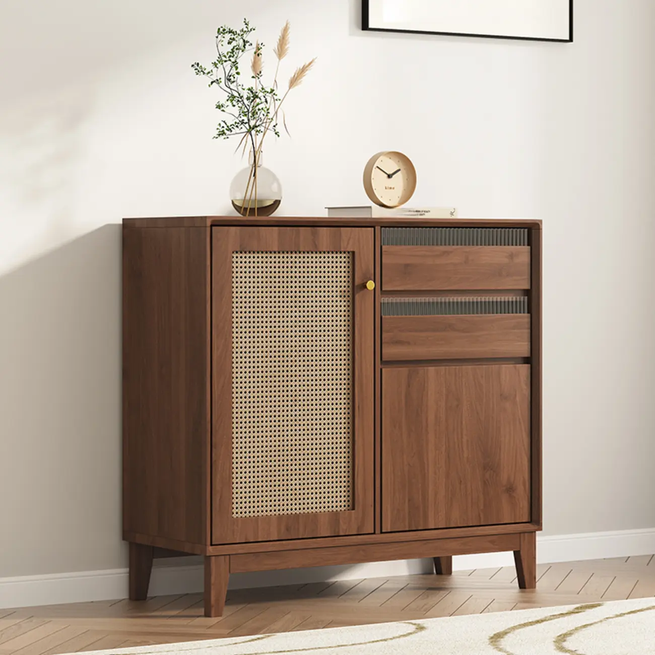 Minimalist Adjustable Shelves Rattan Sideboard with Drawers