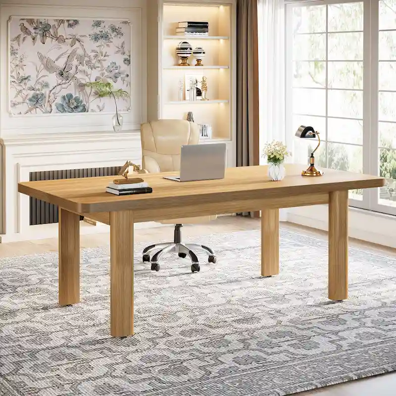 63 Large Office Computer Desk, Executive Desk with Solid Wood Legs