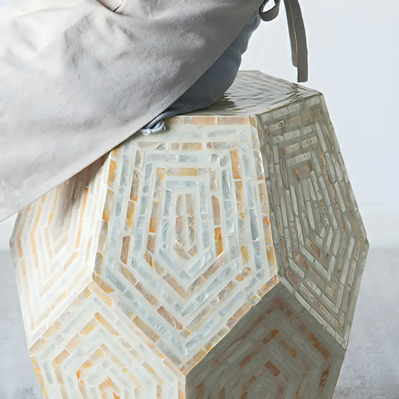 Tropical Mosaic Wooden Round Side Table