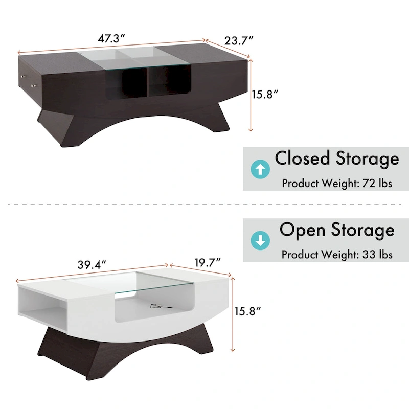 Furniture of America Angelic Contemporary Storage Coffee Table with Glass Insert