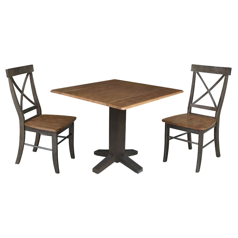 36  Solid Wood Square Dual Drop Leaf Dining Table with 2 Dining Chairs