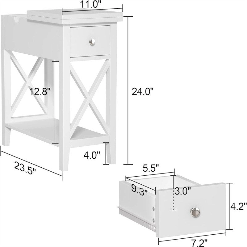 Material Flip Top Narrow End Table - 11D x 23.5W x 24H