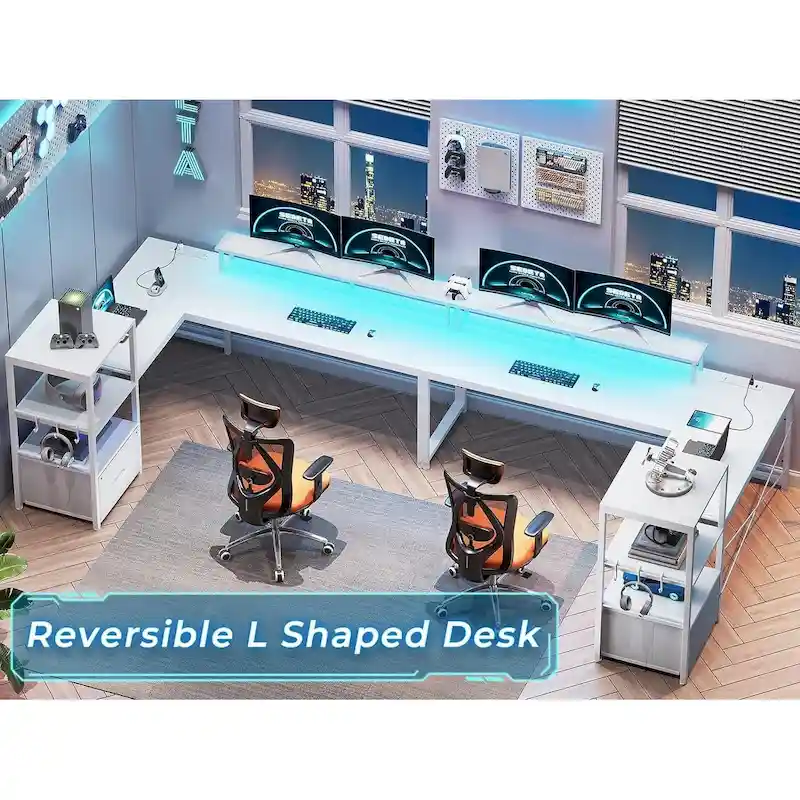51in Computer Office Desk Storage Shelves Drawer Power Outlets
