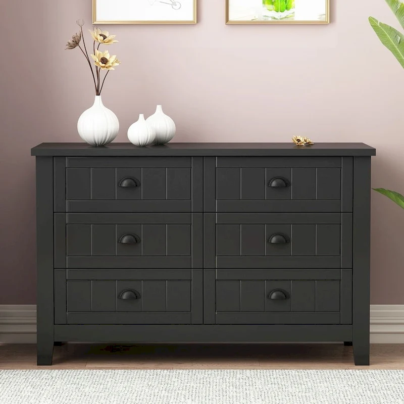 Modern Drawer Dresser with Solid Wood Frame and Retro Shell Handle