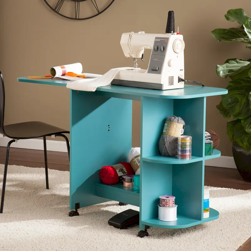 SEI Furniture Eastwick Expandable Rolling Sewing Table/Craft Station - Turquoise