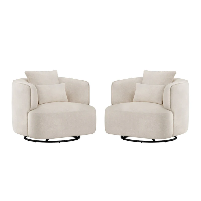 LUE BONA 2 Set Swivel Accent Armchair Fabric Blend, Modern Barrel Living Room Sofa Chair - 32.7  W x 32.7  D x 26.8  H