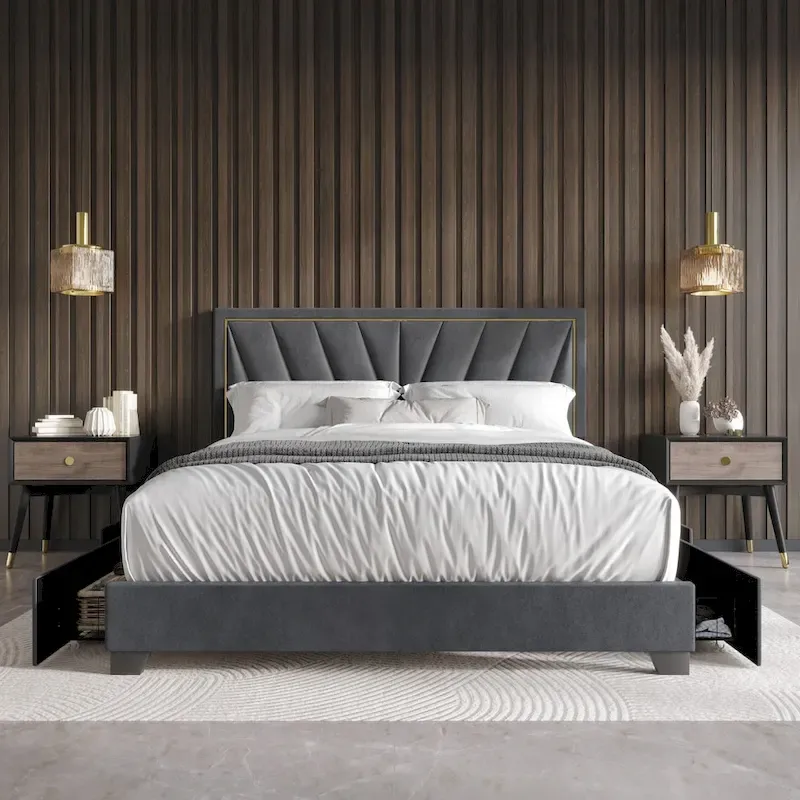 Full Upholstered Storage Platform Bed