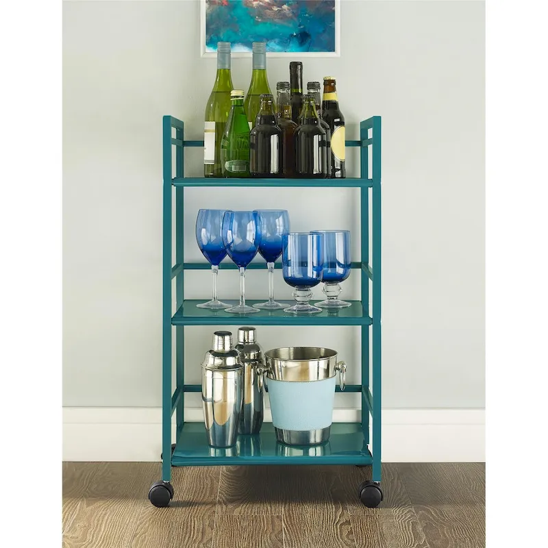 Avenue Greene Emerald 3 Shelf Metal Rolling Utility Cart