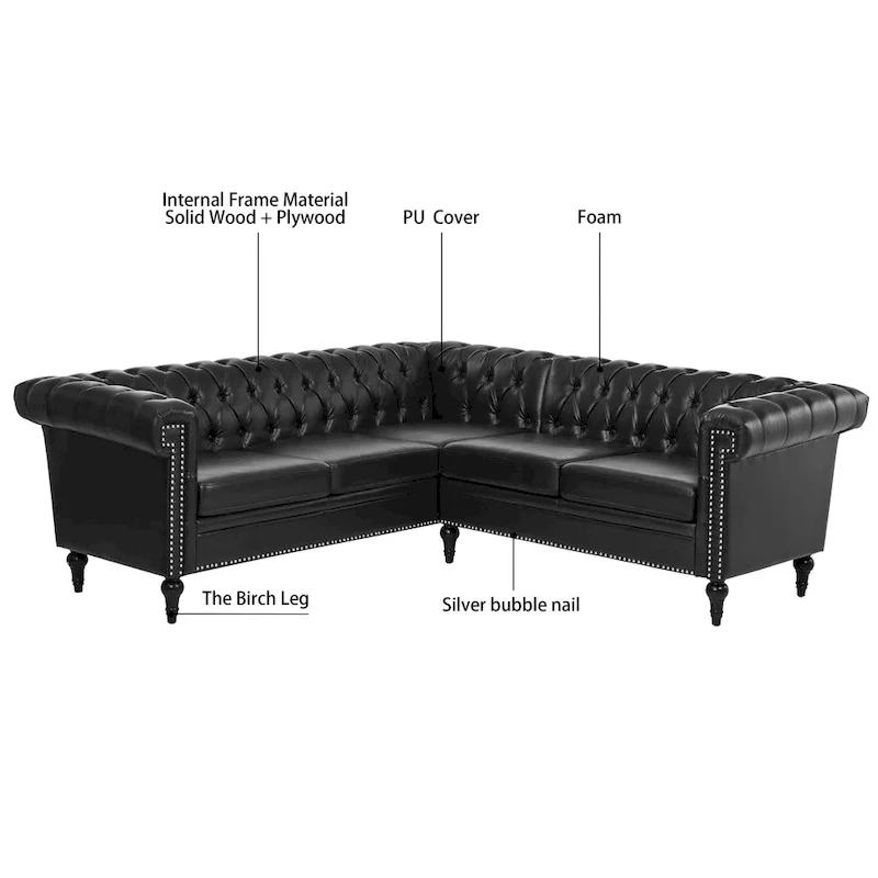 L-Shaped Sectional Sofa with PU Leather Upholstery