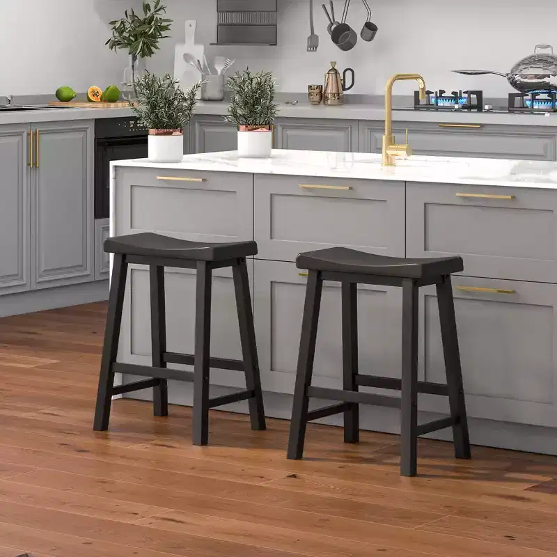 Costway Set of 2 Saddle Bar Stools Counter Height Dining Chairs with Wooden Legs Black/Gray/White