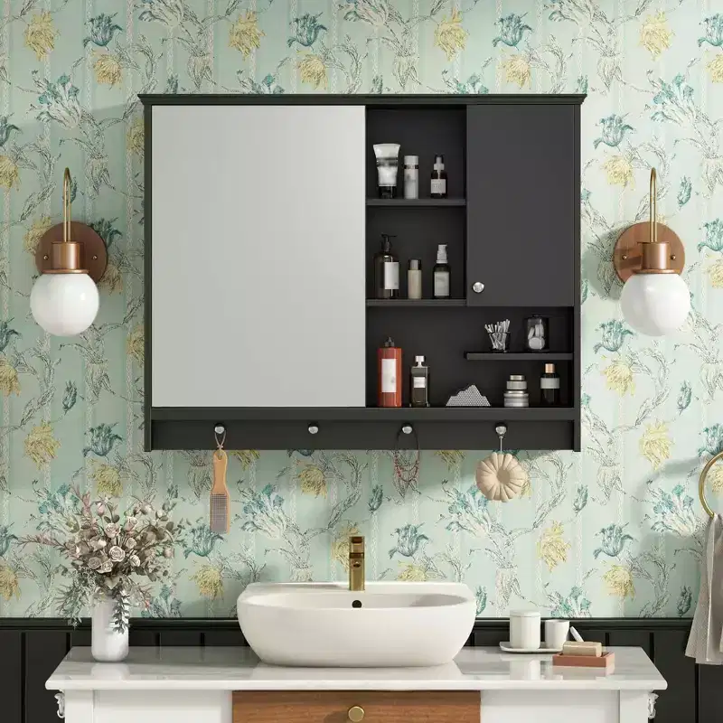 MAYEERTY 36 inch Wall Mounted Medicine Cabinet, Bathroom Storage Cabinet with Mirror Door and Adjustable Shelf for Bathroom Black