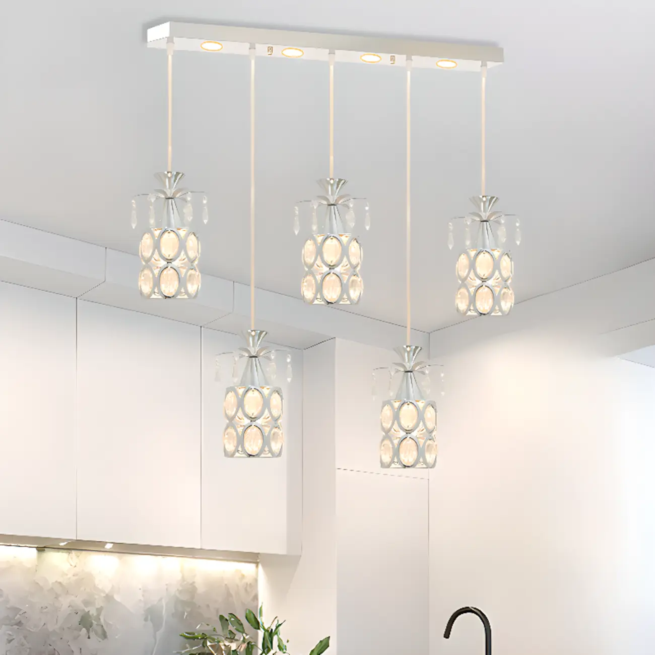 Elegant Cylinder Crystal Kitchen Island Pendant Light with Spotlight