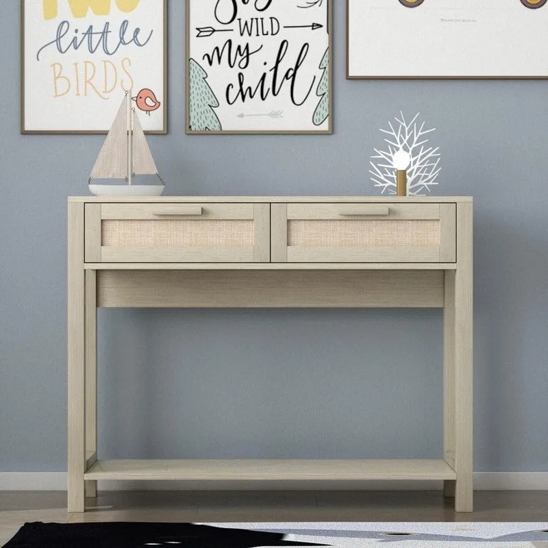 39.4 Rattan Console Table with 2 Drawers Entryway Table
