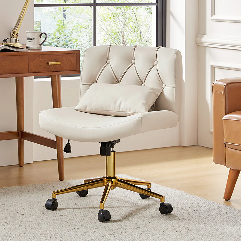 Armless Office Chair with Button-Tufted Back, Adjustable Height, Tilt & Swivel | Camel / Black / Tan / Blue | Single Seat