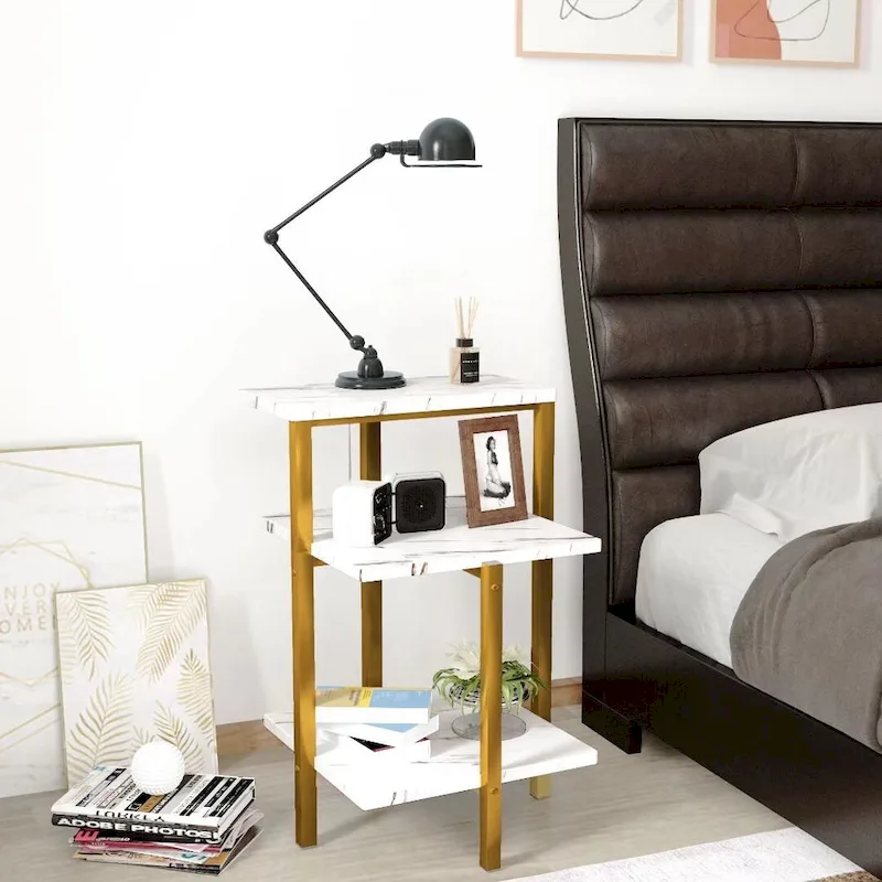 Modern 3 Tier End Table with Marble Tabletop