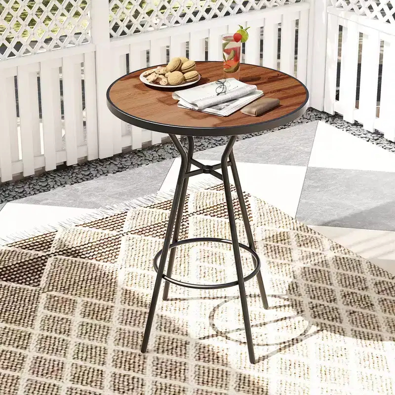 Costway 5 PCS Patio Bistro Set Round Table w/ 1.6 Umbrella Hole & 4 Stools Metal Frame