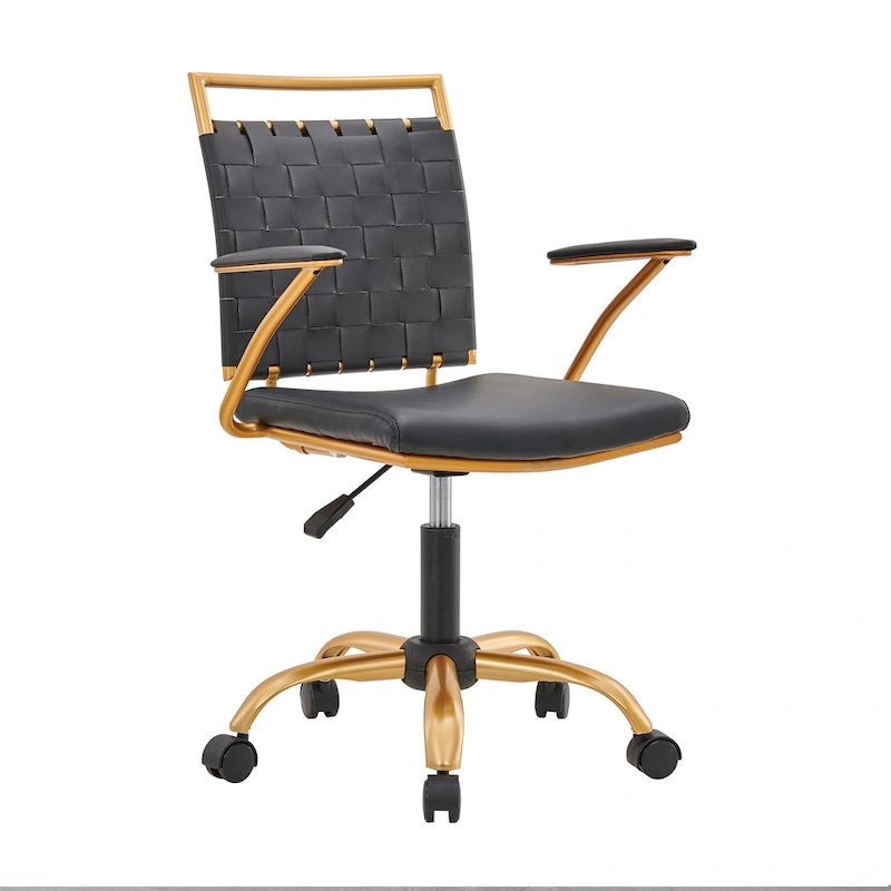 LUXMOD Goldtone Leather Mid Back Office Chair Swivel Computer Desk Chair