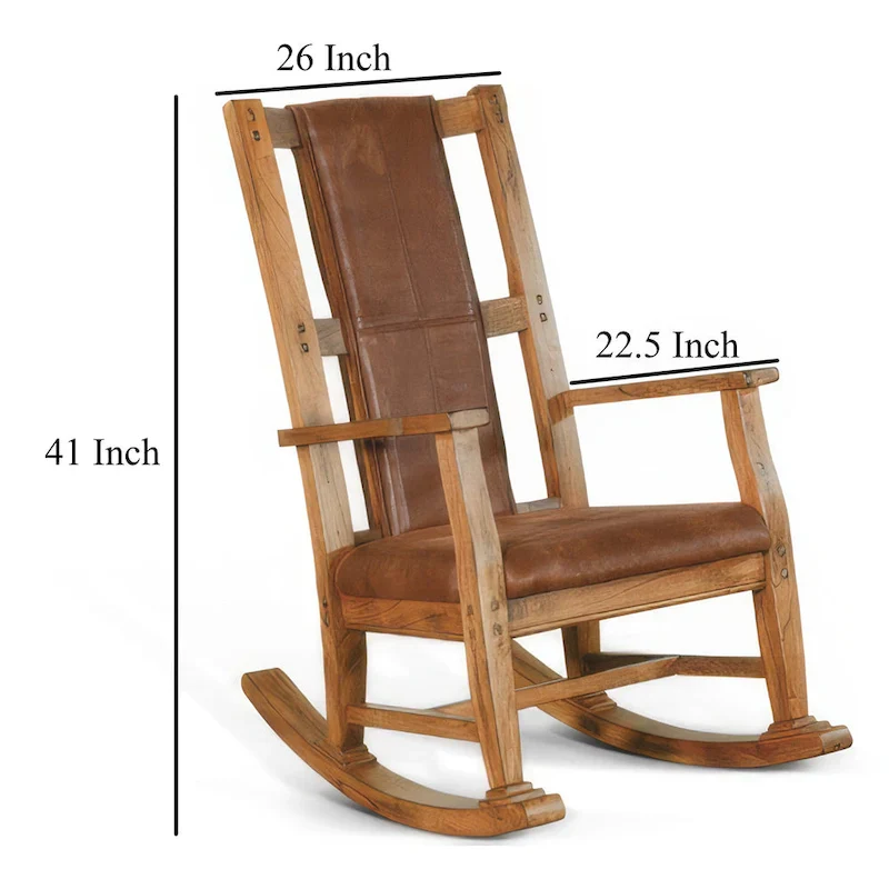 Marv Rocking Chair with Faux Leather Seat and Back, Rustic Oak Brown