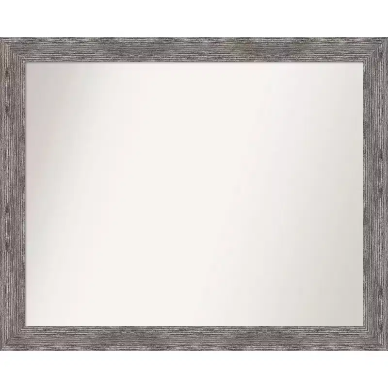 Amanti Art 32" x 26" Non-Beveled Pinstripe Plank Gray Narrow Bathroom Wall Mirror: Modern Rectangle, Polystyrene Frame, Wall Mounted