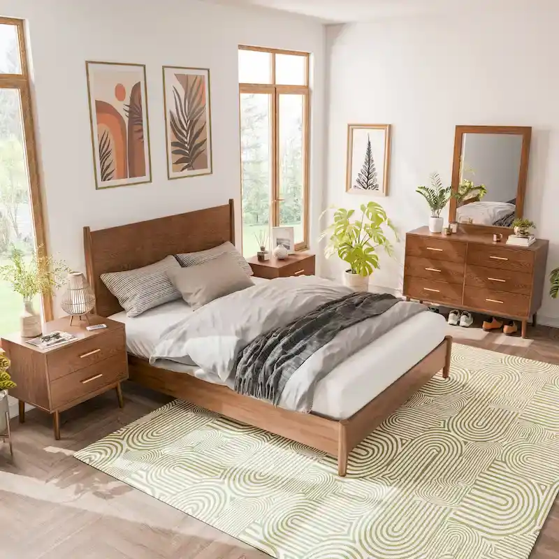 Furniture of America Beau Midcentury 5-Piece Walnut Queen Bedroom Set