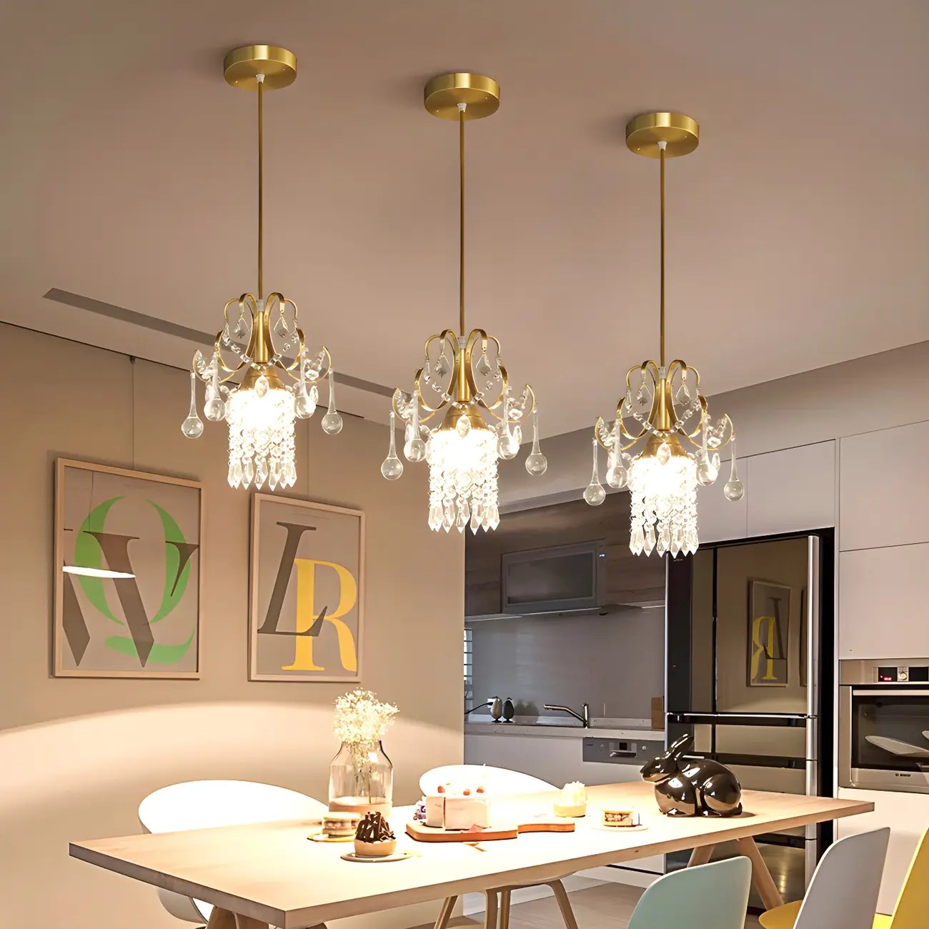 Luxury Gold Crystal Accent Pendant Light