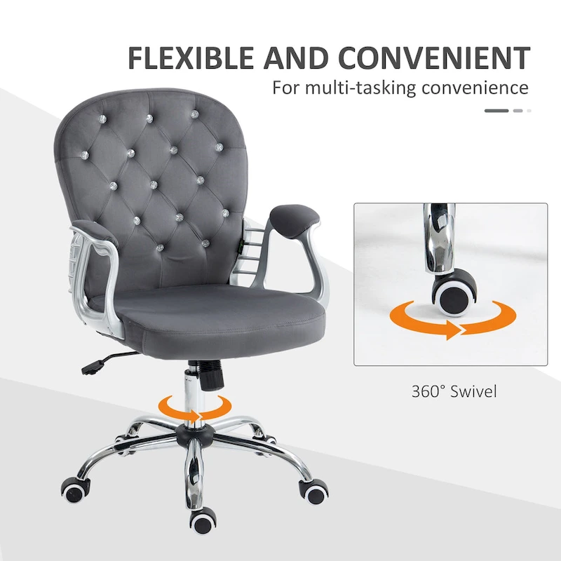 Vinsetto Vanity Middle Back Office Chair Tufted Backrest Swivel Rolling Wheels Task Chair with Height Adjustable Armrests