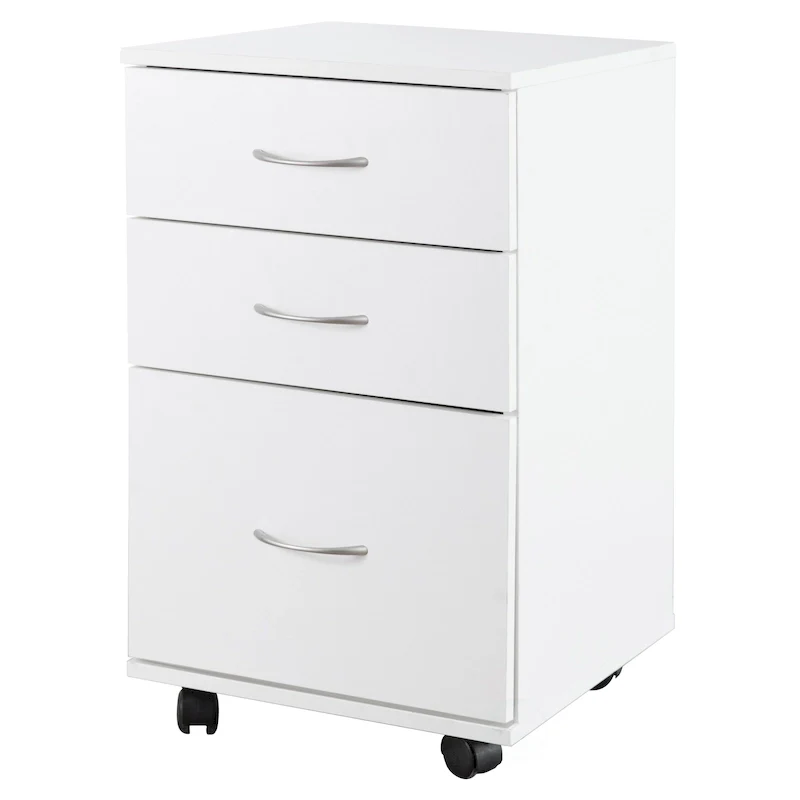 3-Drawer Rolling File Cabinet – White / Cherry / Black, Mobile, Fits Under Desk, 1 Person