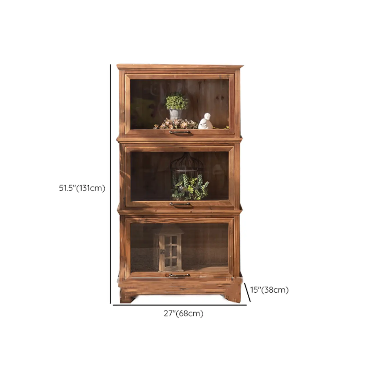 Traditional Multi-Shelves Brown Wooden Flip-Up China Cabinet