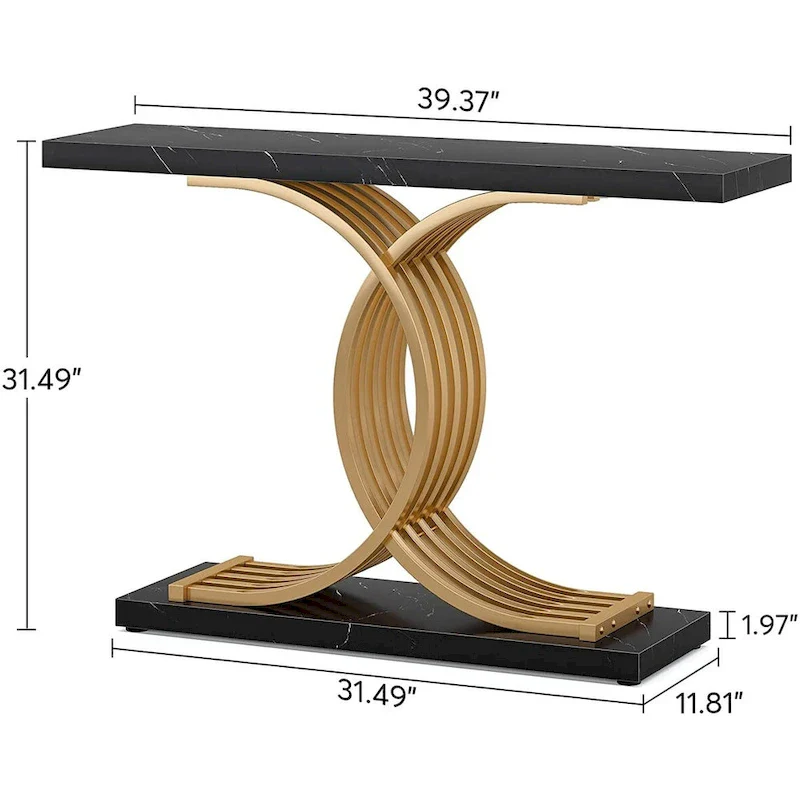 Faux Marble Console Table with Gold Metal Frame - White/Gold - 40