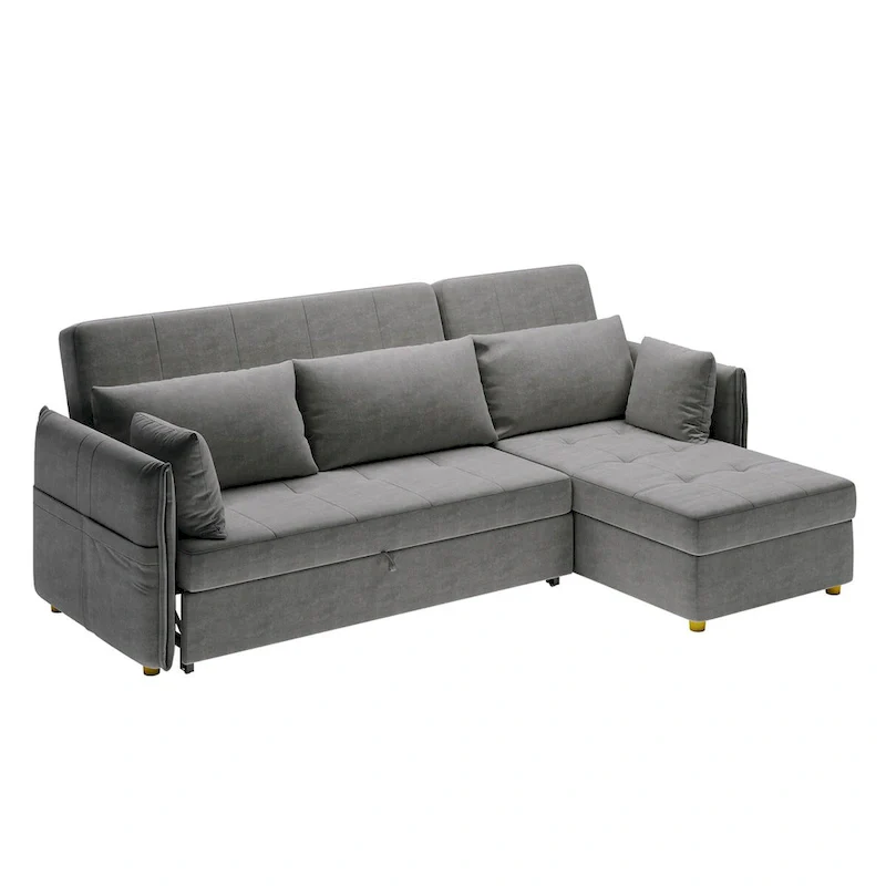 L-Shape Sofa Bed with Scratch-Resistant Fabric and Solid Wood Frame