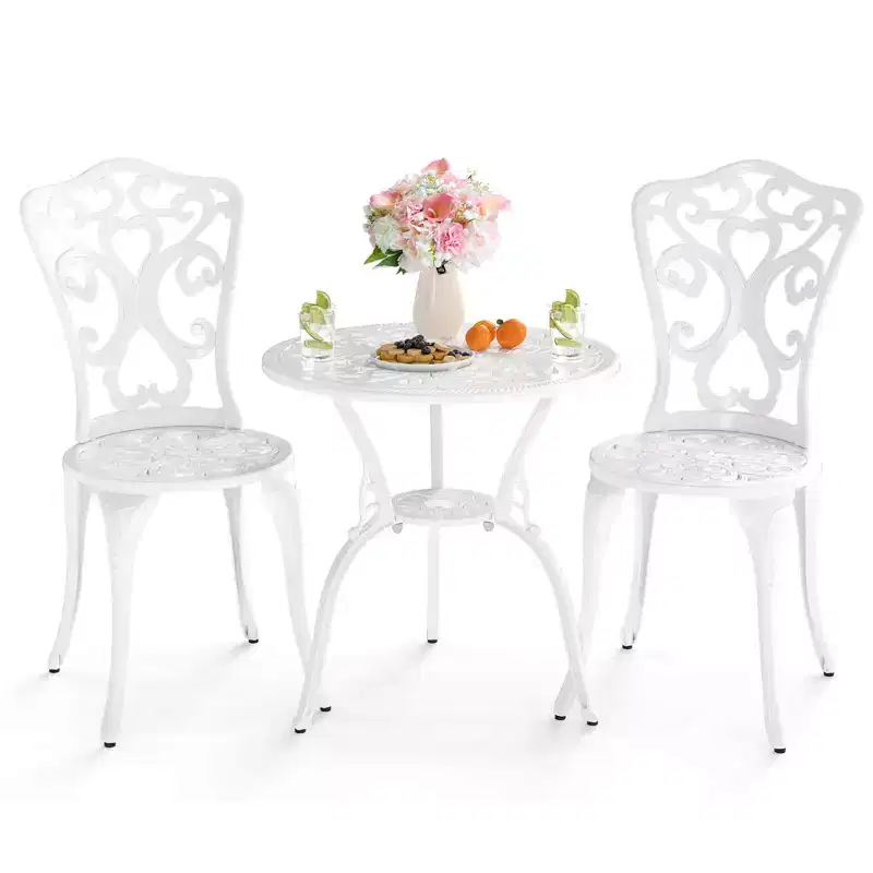Costway 3 PCS Patio Bistro Set with Umbrella Holes Outdoor Bistro Set for Front Porch White/Green
