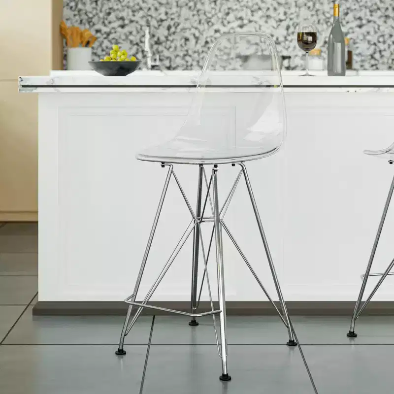 LeisureMod Cresco Mid-Century Modern Plastic Counter Height Barstool with Chrome Base, Ideal for Kitchen Island or Dining Room Seating and Lounges