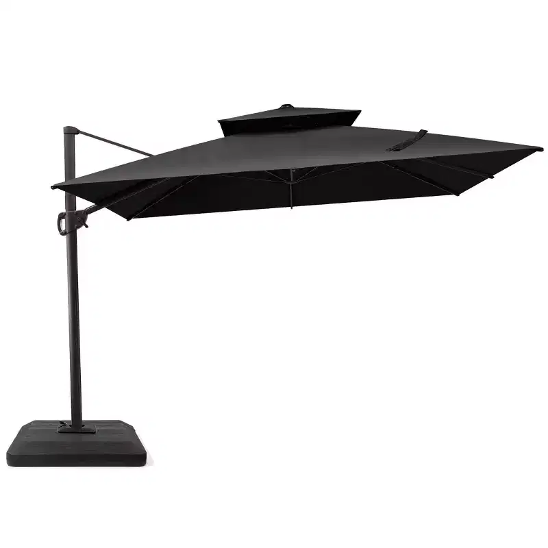 Crestlive Products 10 Feet Square 2-Tier Top Patio Cantilever Offset Umbrella 360 Shade With Weighted Base