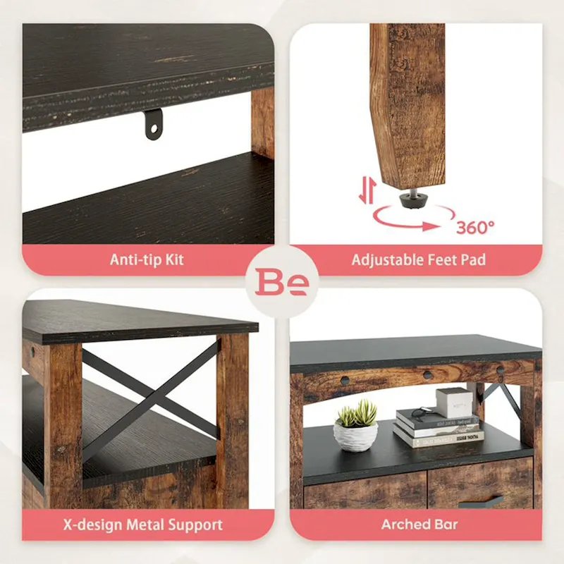 Bestier Living Room Storage Cabinet with 2 Shelves and 4 Drawers, Dark Brown - 68