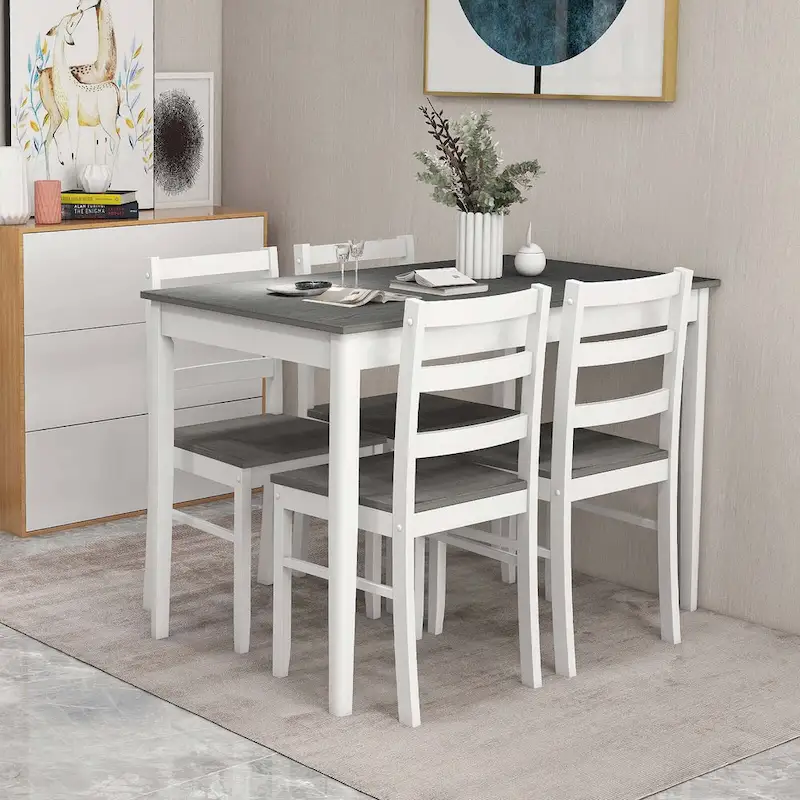 Costway 5-Piece Dining Set Solid Wood Kitchen Furniture with