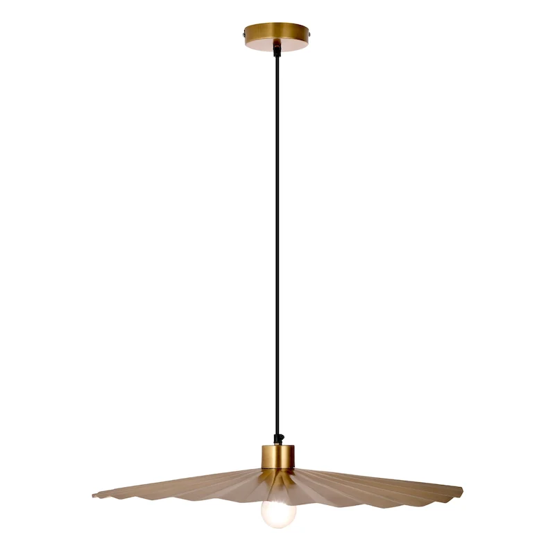 Cory River of Goods Antique Brass Disk-Shaped Indoor Pendant Lamp with Wavy Retro Shade - 24  x 24  x 5.75/64.75