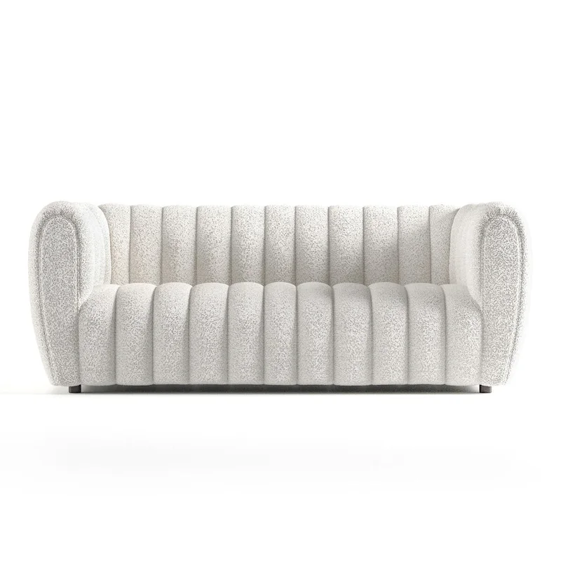 Furniture of America Lucinda Modern Vertical Channel Tufted Boucle Accent Sofa Couch with Wooden Legs