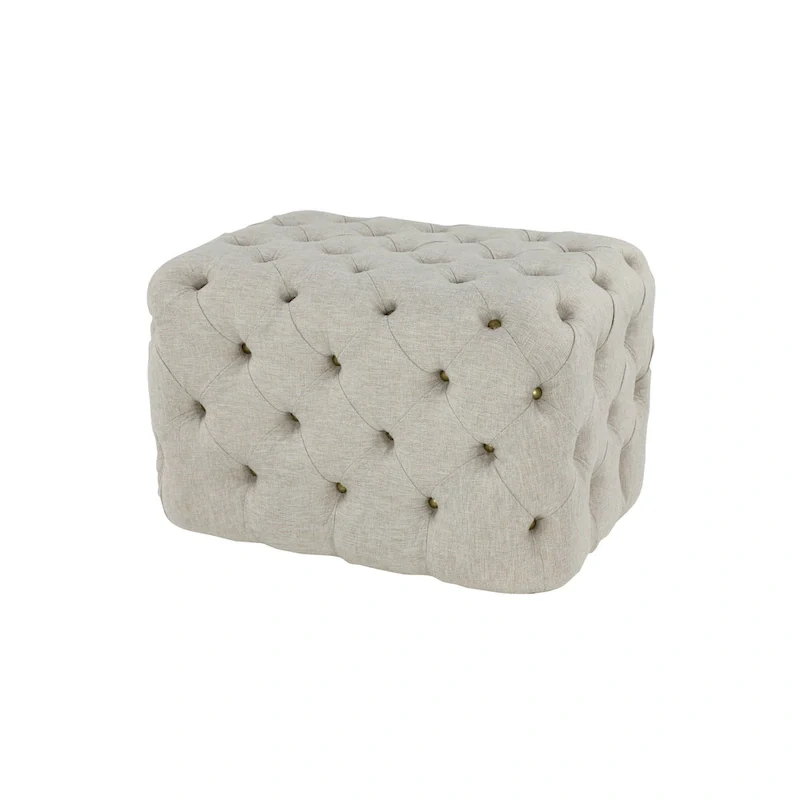 Linen Fabric Tufted Ottoman - Beige