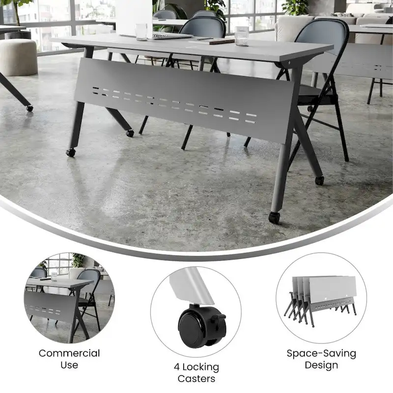 Commercial Nesting Flip Training Table with Steel Frame and Y-Legs - 23.5W x 60D x 30H