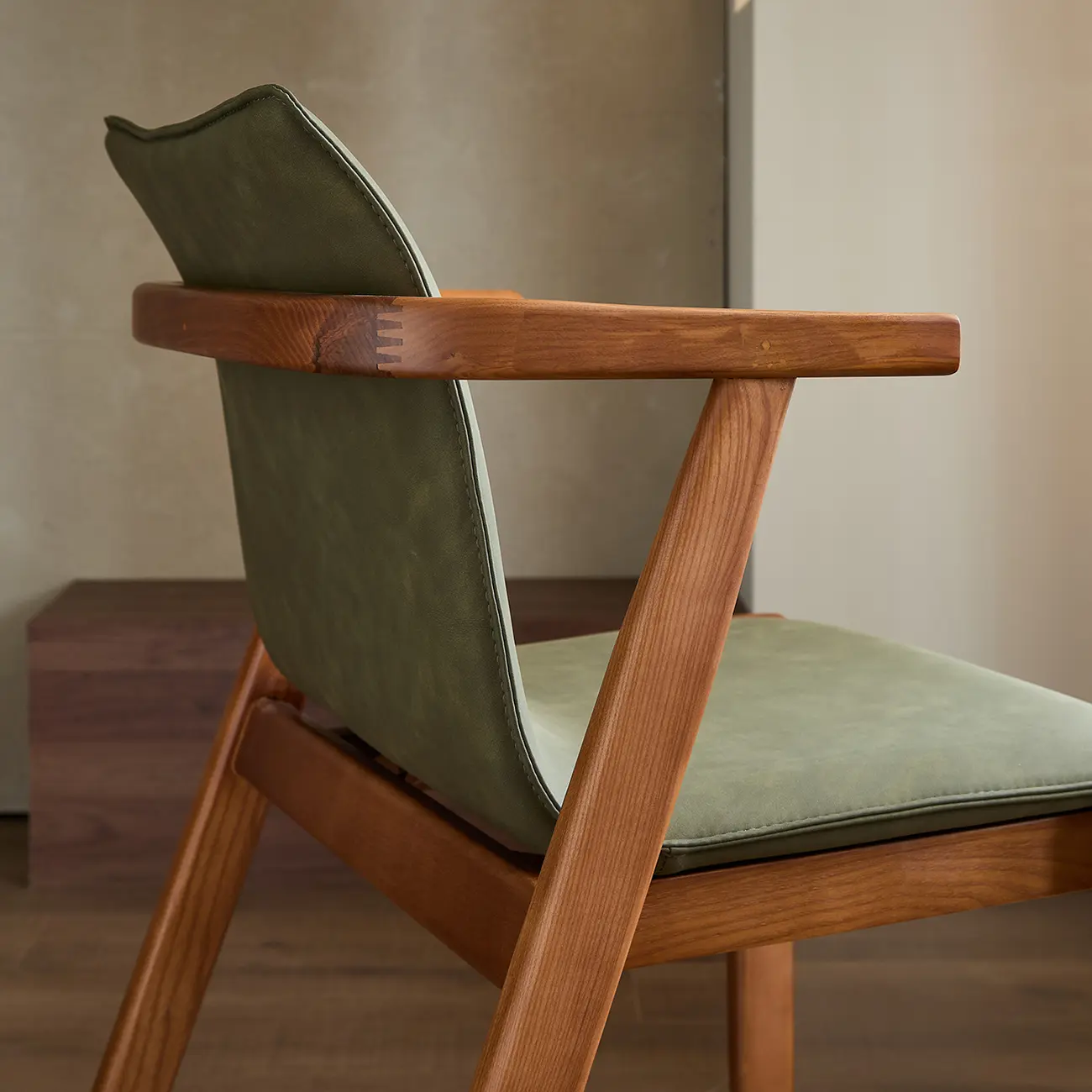 Oak wood Faux Leather Mid-Century Arm Chair