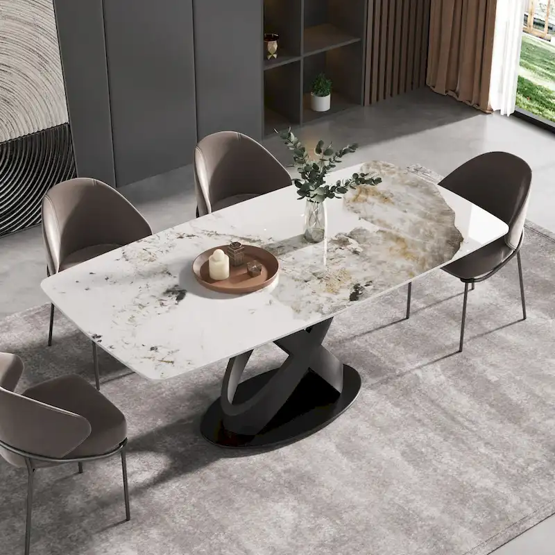 71  Modern Artificial Marble Dining Table with Carbon Steel Base