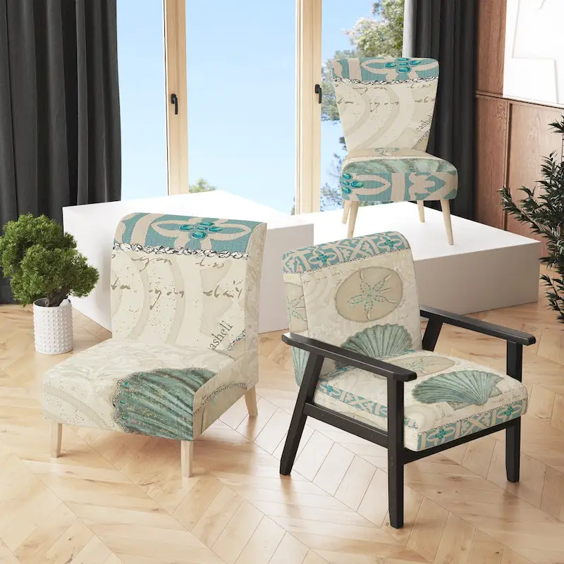Designart Seastar And Blue Sea Shell II Upholstered Nautical & Coastal Accent Chair - Arm Chair