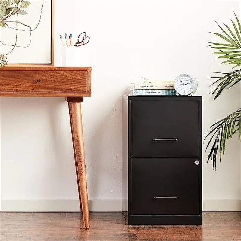 Black / White Steel 2-Drawer Vertical File Cabinet with Lock – Single