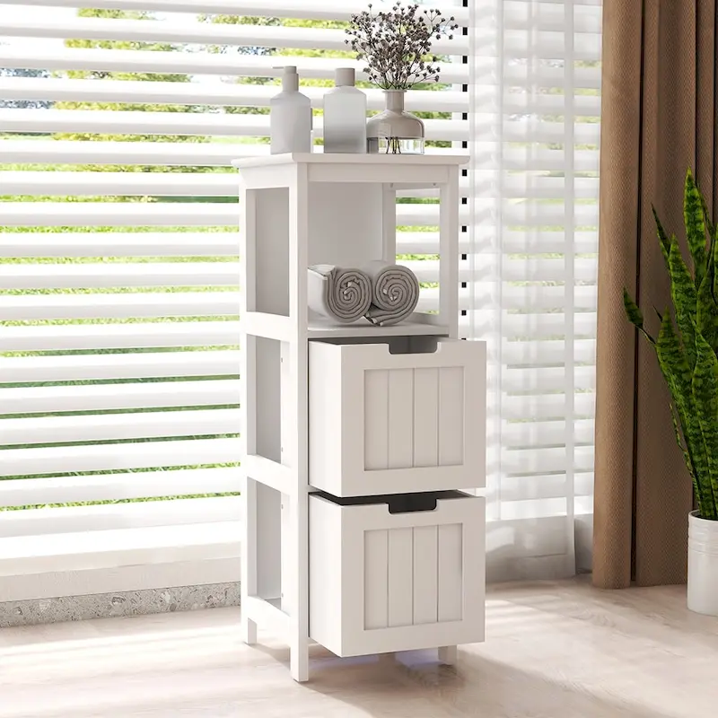 White Painted 2-Drawer Floor Storage Cabinet, 1-Person Assembly