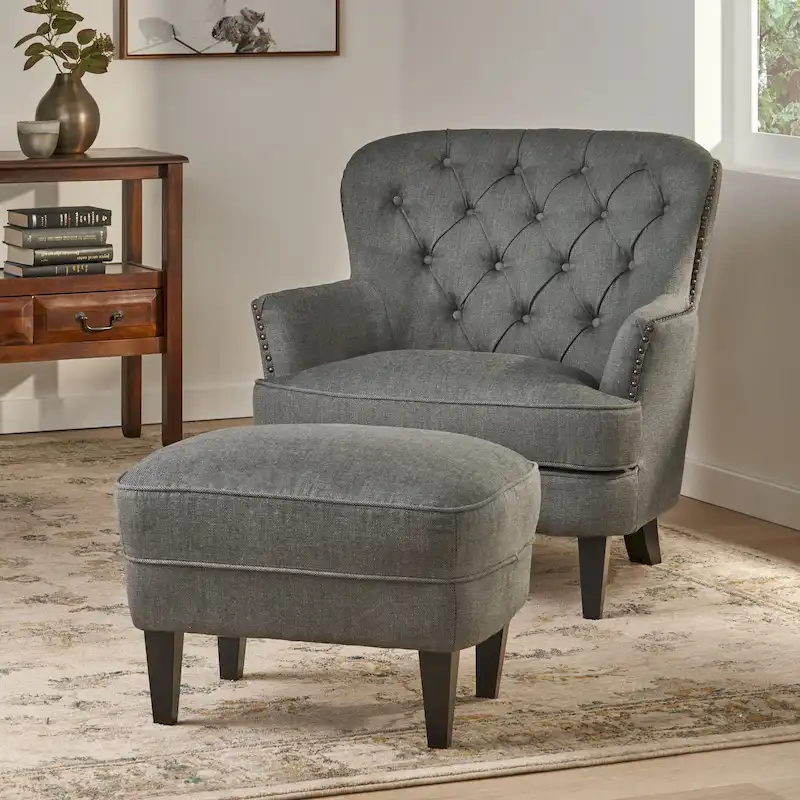 Tafton Tufted Club Chair with Ottoman by Christopher Knight Home