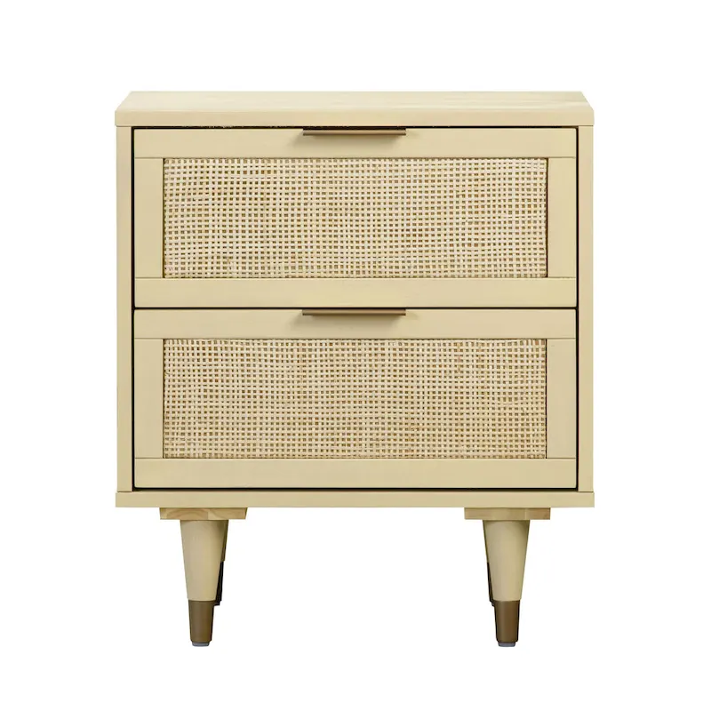 Cane Nightstand with 2 Soft-Close Drawers and Brass Details