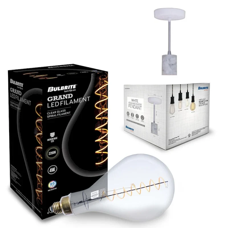 Bulbrite LED Grand Bulb and Pendant Kit of (1) 4 Watt Clear Glass 13  Pear Shaped Bulb