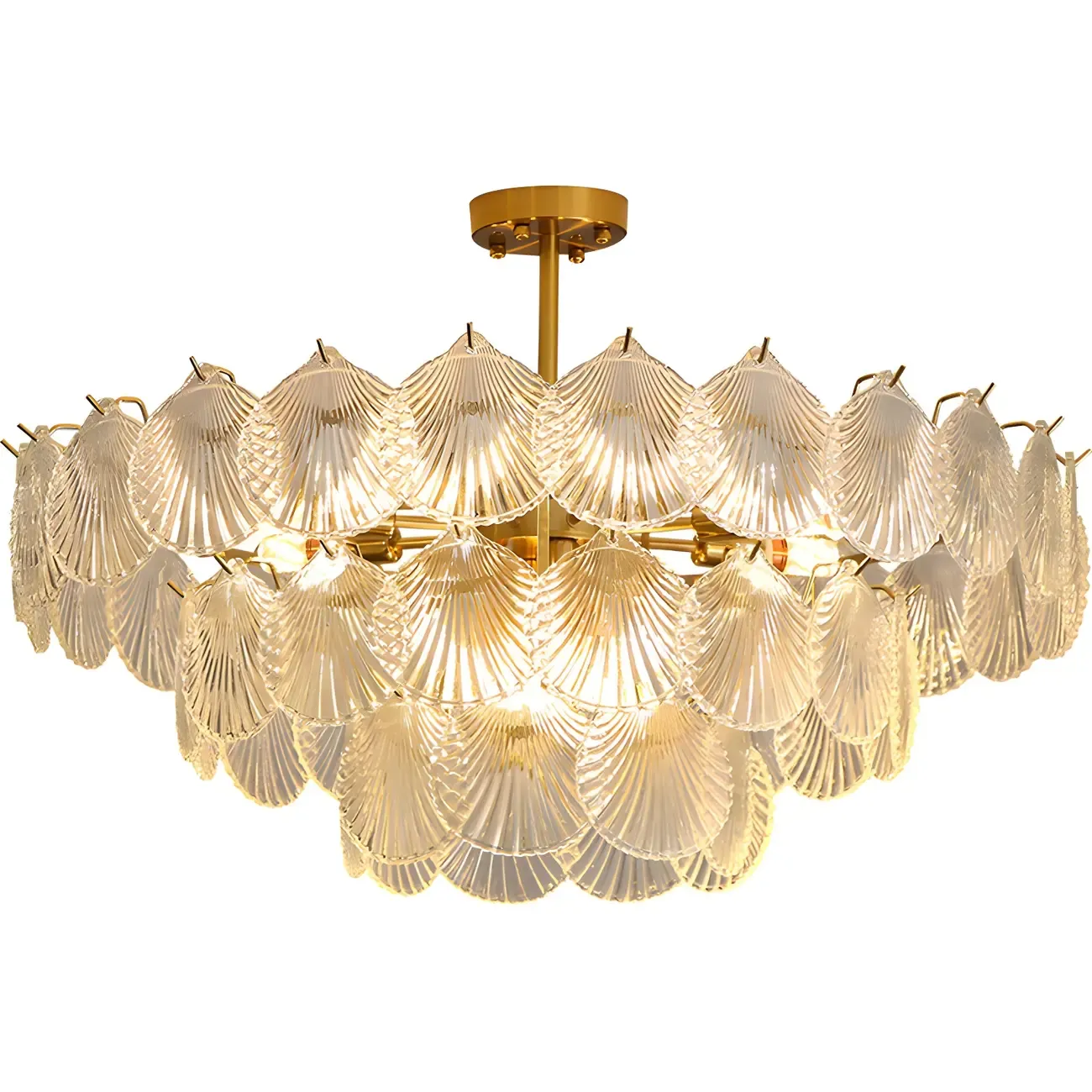 Adjustable Elegant Gold Unique Layered Scallop Glass Chandelier
