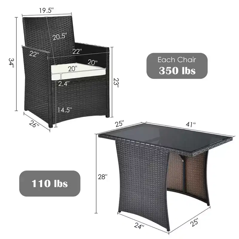 Costway 3PCS Patio Rattan Furniture Set Cushion Sofa Armrest Garden Deck